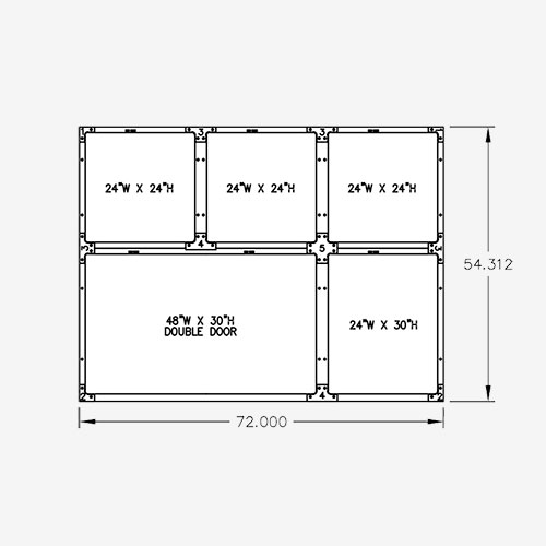 72"W 54"H, 2-Tier, 5-Cage Configuration