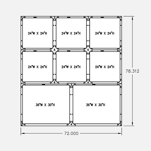 72"W 78"H, 3-Tier, 8-Cage Configuration