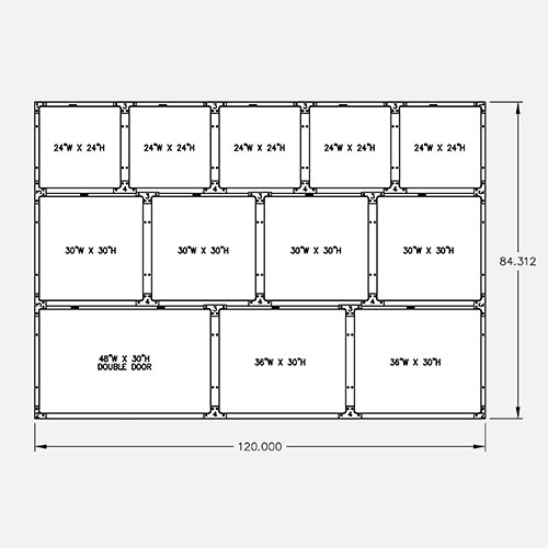 120"W 84"H, 3-Tier, 12-Cage Configuration